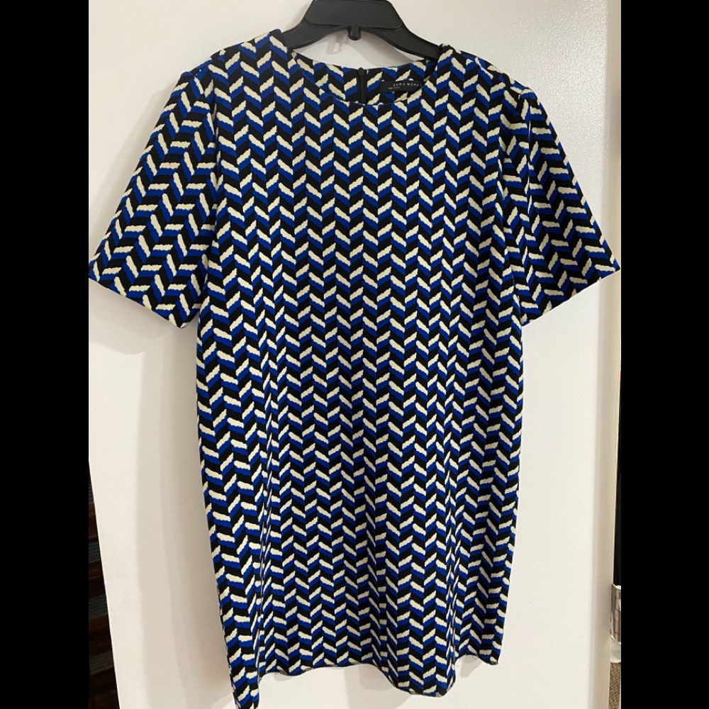 Zara mini dress size US L blue and white